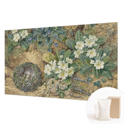 Non-woven wall mural with a spring composition