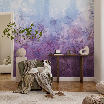 Non-woven photo wallpaper with a pastel floral pattern