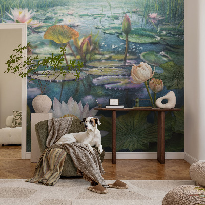 Photo wallpaper with a pond flowers motif