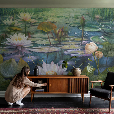 Photo wallpaper with a pond flowers motif