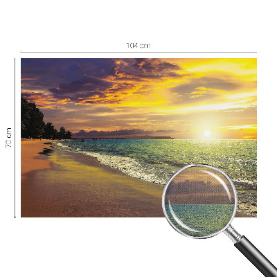 Self-adhesive wall mural with a beach at sunset motif