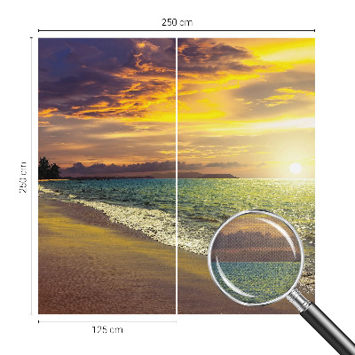 Self-adhesive wall mural with a beach at sunset motif