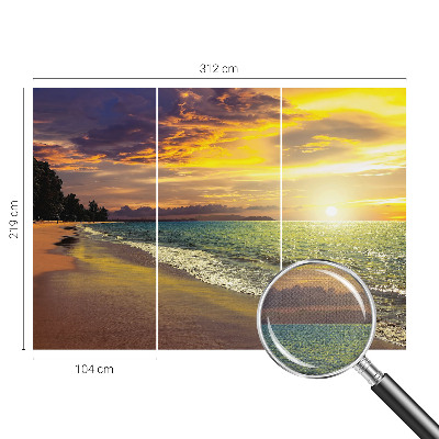 Self-adhesive wall mural with a beach at sunset motif