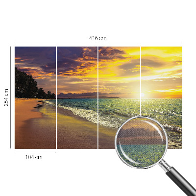 Self-adhesive wall mural with a beach at sunset motif