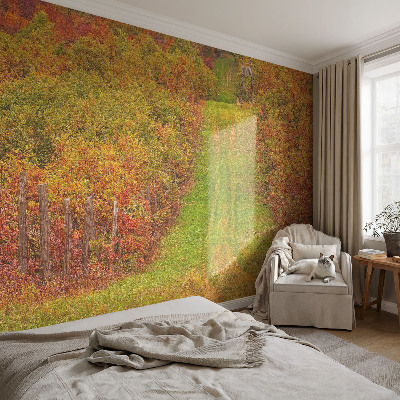 Removable wall mural with autumn colors motif