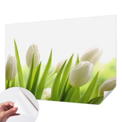 Removable wall mural featuring white tulips