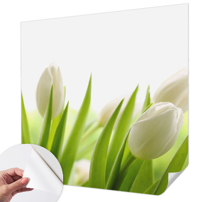Removable wall mural featuring white tulips