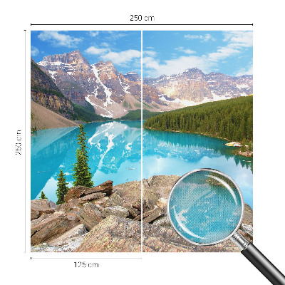 Peel and stick wall mural for living room with a blue lake design