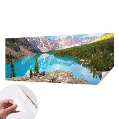 Peel and stick wall mural for living room with a blue lake design