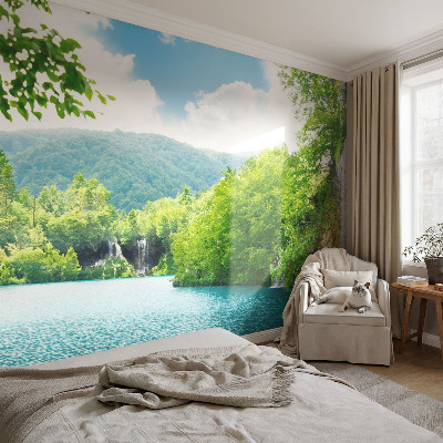 3D photo wallpaper mural featuring a natural waterfall scene