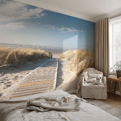 Children's wall mural with a sea path design