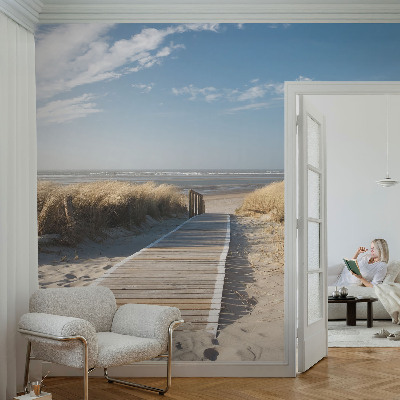 Children's wall mural with a sea path design