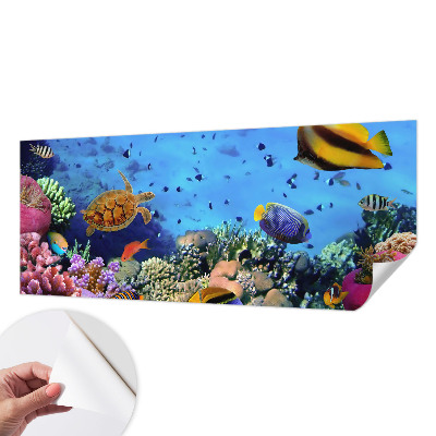 Self-adhesive wall mural with a coral reef design