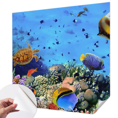 Self-adhesive wall mural with a coral reef design