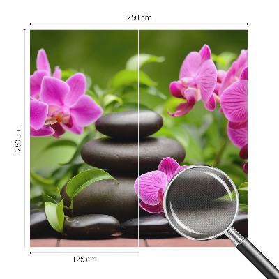 Removable wall mural wallpaper with an orchid stones design