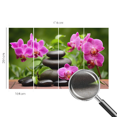 Removable wall mural wallpaper with an orchid stones design