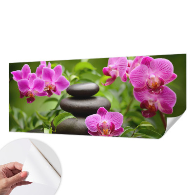Removable wall mural wallpaper with an orchid stones design