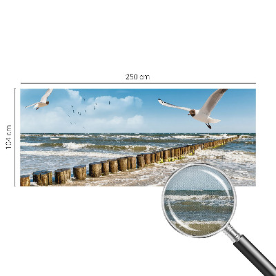 Peel and stick wall mural for living room with a seaside landscape design
