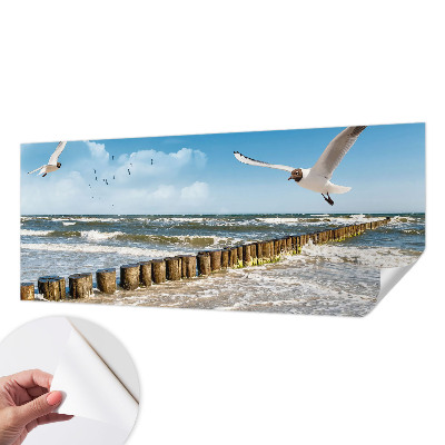 Peel and stick wall mural for living room with a seaside landscape design