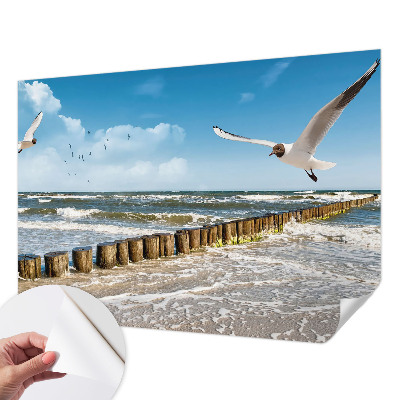 Peel and stick wall mural for living room with a seaside landscape design