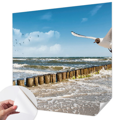 Peel and stick wall mural for living room with a seaside landscape design