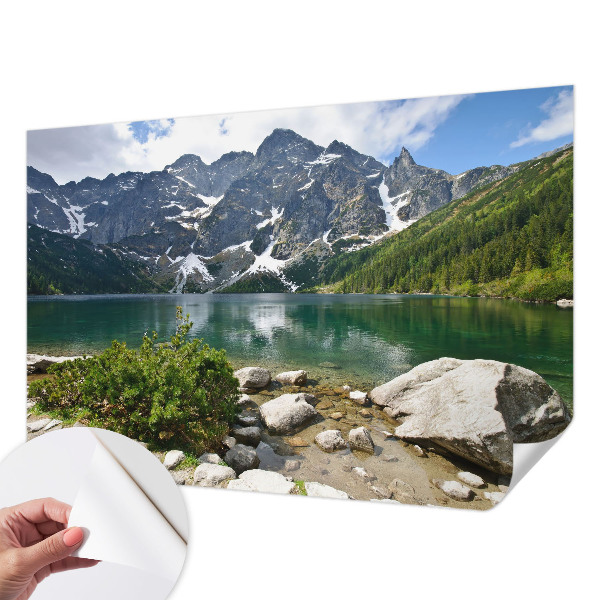 Peel and stick wall mural for kids' room with a mountain lake design