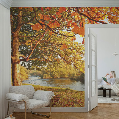 Nursery wall mural with a coastal autumn motif
