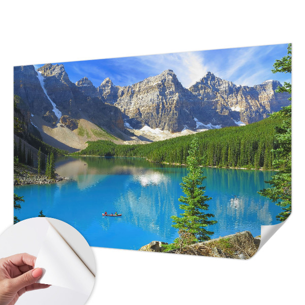 Baby room wall mural with a mountain lake design