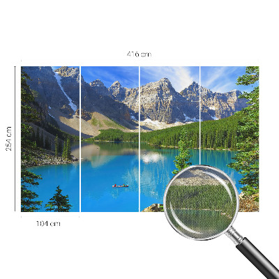 Baby room wall mural with a mountain lake design