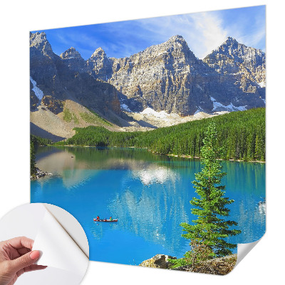 Baby room wall mural with a mountain lake design