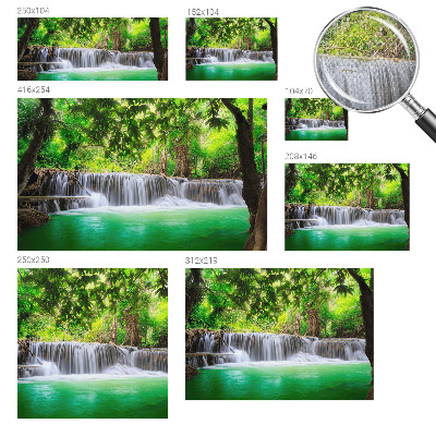 Removable wall mural wallpaper with a forest waterfall design