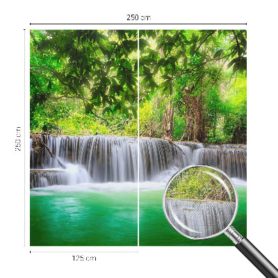 Removable wall mural wallpaper with a forest waterfall design