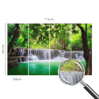 Removable wall mural wallpaper with a forest waterfall design