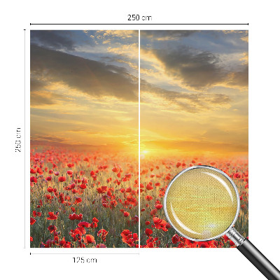 Peel and stick wallpaper mural with a poppy field design