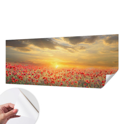 Peel and stick wallpaper mural with a poppy field design