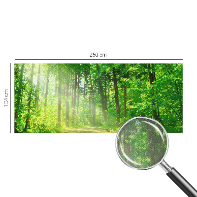 Self-adhesive wall mural with a forest path motif