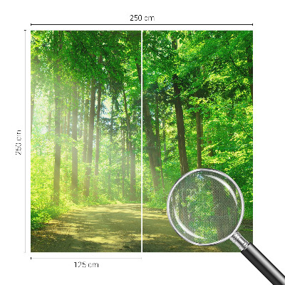 Self-adhesive wall mural with a forest path motif