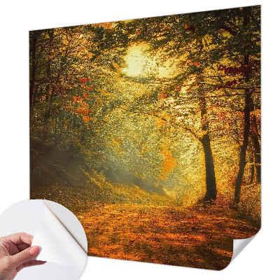 Removable wall mural with an autumn landscape design