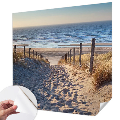 Removable wall mural wallpaper featuring a beach path scene