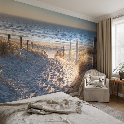 Removable wall mural wallpaper featuring a beach path scene