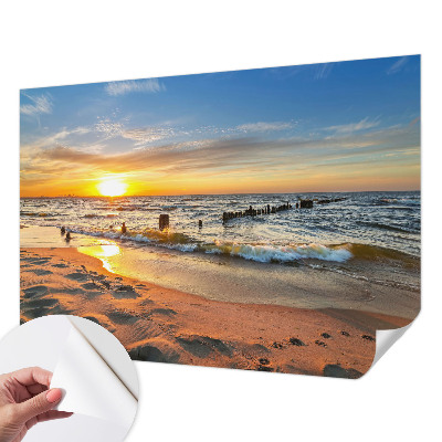 3D photo wallpaper mural with a beach sunset motif