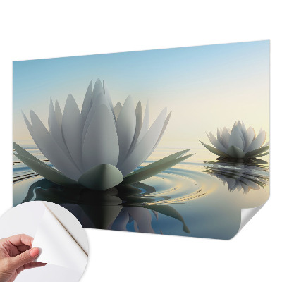 Baby room wall mural with a water lily motif