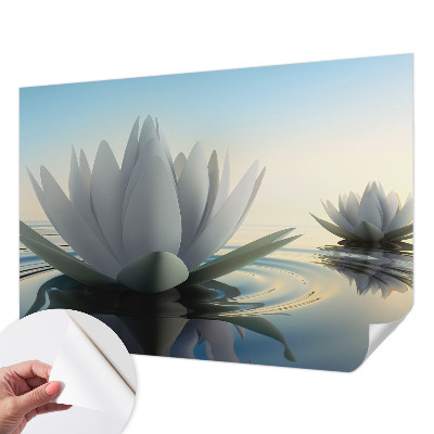 Baby room wall mural with a water lily motif