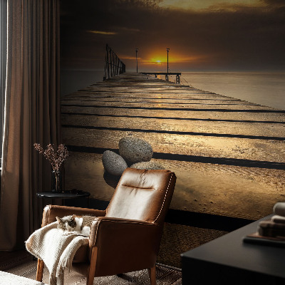 Stick-on wall mural with a sunset design