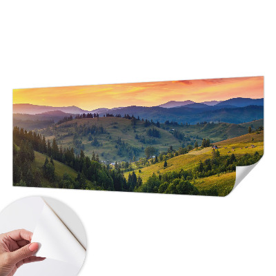 Removable wall mural wallpaper with a mountain landscape design