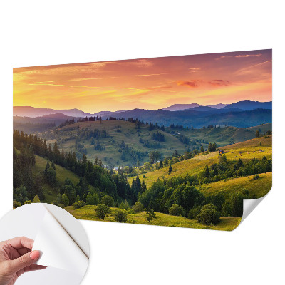 Removable wall mural wallpaper with a mountain landscape design