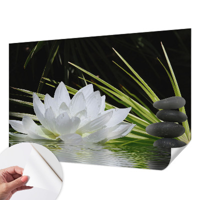 Removable wall mural with a lily meditation design