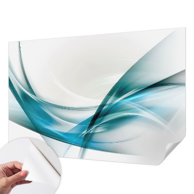 Peel and stick wall mural for kids' room with a blue waves design