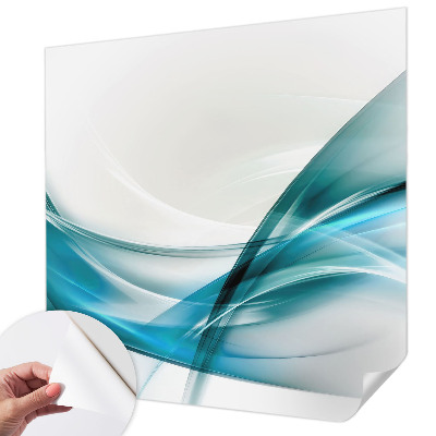 Peel and stick wall mural for kids' room with a blue waves design
