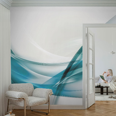 Peel and stick wall mural for kids' room with a blue waves design